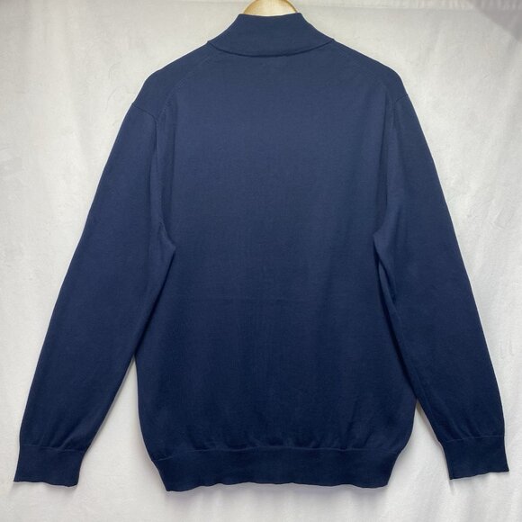 Brooks Brothers Supima Cotton 1/4 Zip Mock Neck Pullover Sweater Men Large Navy - Picture 2 of 13